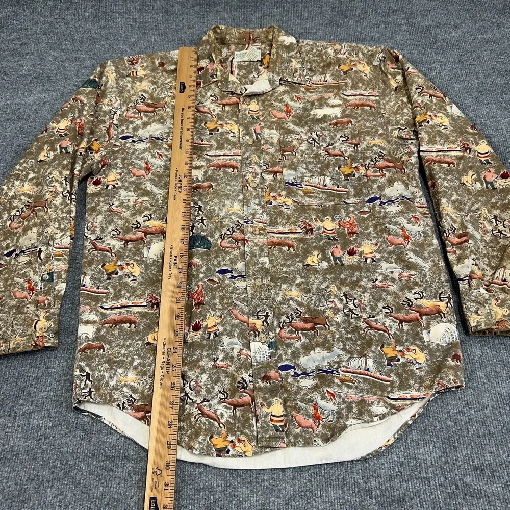 Vintage Banana Republic Safari Long Sleeve Shirt Men M Brown Animals‎ Print AOP